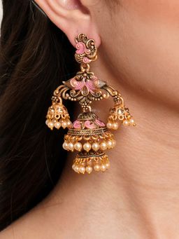 Karatcart - Gold Plated Pink Meena Double Jhumki Earrings for Women