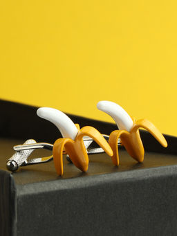 Alvaro Castagnino - Yellow & White Coloured Banana Shape Fun Cufflink