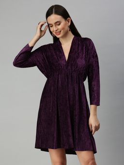 SHOWOFF - Women Purple Fit and Flare Dress