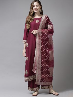 Indo Era Solid Navy Blue Straight Kurta Palazzo Sets main image 1
