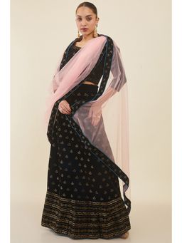 Soch - Women Velvet Unstiched Lehenga with Stone Embellishments (Set of 3)