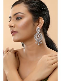 TIZORA - White Gold Antique Chandbali Earrings
