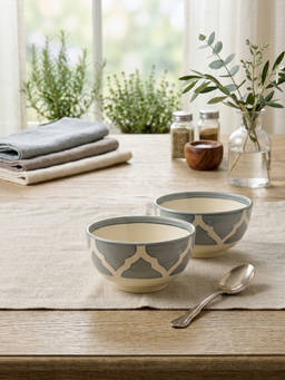YELONA - Ceramic Heritage Ogee Mughal Arch Grey Snack & Dessert Bowls (Pack of 2) (200ml)