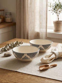 YELONA - Ceramic Heritage Ogee Mughal Arch Grey Snack & Dessert Bowls (Pack of 2) (75ml)