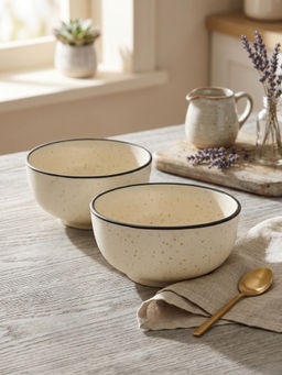 YELONA - Ceramic Speckled Bowls, Snacks & Sides, Ivory- 200 ml (Pack of 2)