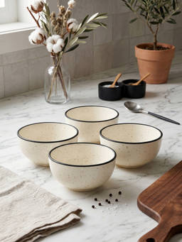 YELONA - Ceramic Speckled Bowls For Dips, Snacks & Sides, Ivory Colour - 200ML (Pack of 4)