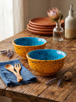 YELONA - Ceramic Serving Bowls, Multicolour, 200 ML for Soup & Snacks (Pack of 2)