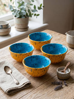 YELONA - Ceramic Serving Bowls, Multicolour, 200 ML for Soup & Snacks (Pack of 4)