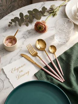 YELONA - Premium Pink & Gold Steel Cutlery Set For Everyday Dining (Pack of 4)