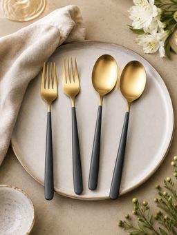 YELONA - Premium Matte Black Stainless Steel Dinner Forks and Spoon (Pack Of 2)
