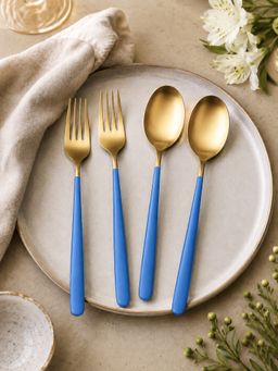 YELONA - Premium Matte Blue Stainless Steel Dinner Forks and Spoon (Pack Of 2)