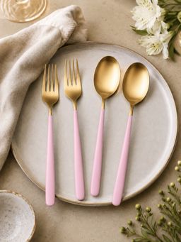 YELONA - Premium Matte Pink Stainless Steel Dinner Forks and Spoon (Pack Of 2)