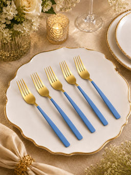 YELONA - Blue Stainless Steel Dinner Piece For Kitchen Dining (Pack of 5)
