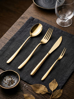 YELONA - Premium Gold 18/10 Stainless Steel,Dining Cutlery Set, Mirror Finish (Pack of 4)