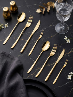 YELONA - Premium Gold 18/10 Stainless Steel, Dining Cutlery Set, Mirror Finish (Pack of 8)