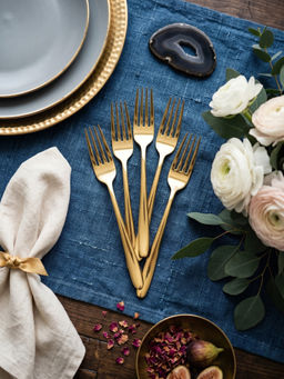YELONA - Gold 18/10 Stainless Steel Dinner Fork - High Polish, 8.07in (Pack of 5)