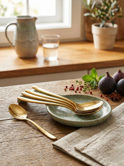 YELONA - Premium Gold Dinner Spoon , 18/10 Stainless Steel Flatware (Pack of 5)