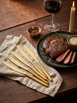 YELONA - Gold Steak Knives Premium High Carbon Stainless Steel Cutlery (Pack of 5)