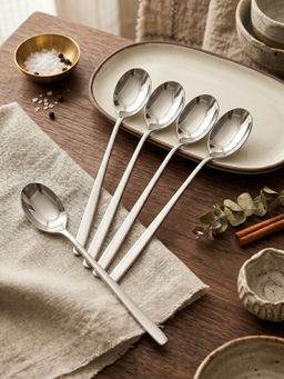 YELONA - Premium Silver Dinner Spoon, 18/10 Stainless Steel Flatware (Pack of 5)
