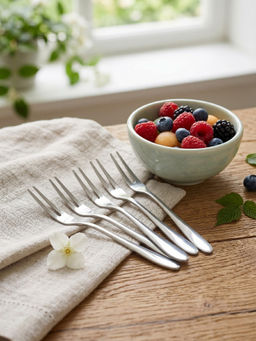 YELONA - Premium Silver Stainless Steel Fruit Fork For Elegant Home Dining Use (Pack of 5)