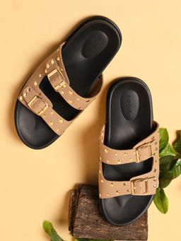 ROCIA - Beige Women Gold Studded Sandals