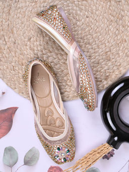 Jove - Women Rose Gold Ethnic Embellished Juttis