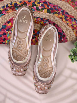 Jove - Women Rose Gold Ethnic Embellished Juttis