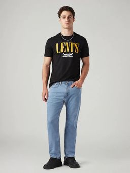 Levi's - Blue Men 505 Mid Rise Straight Fit Cotton Stretch Blend Jeans