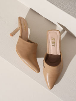 GNIST - Pointed Nude Stiletto Mules Heels