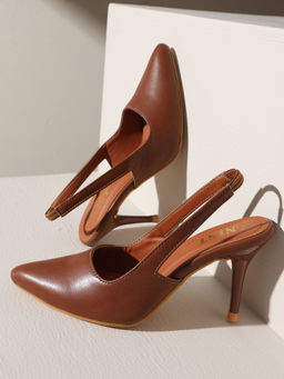 GNIST - Regular Pointed Tan Stiletto Mules Heels