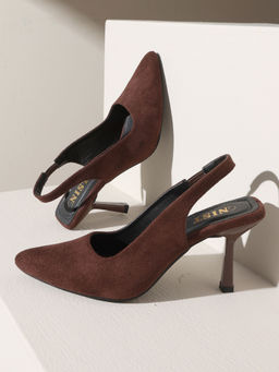GNIST - Textured Pointed Brown Stiletto Mules Heels