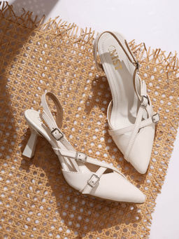 GNIST - Structured Pointed White Kitten Mules Heels