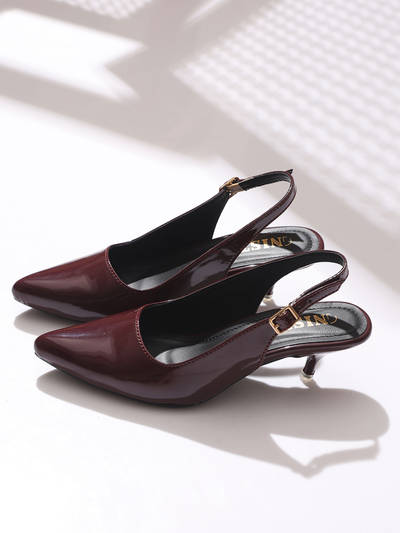 Classy Pointed Burgundy Kitten Mules Heels