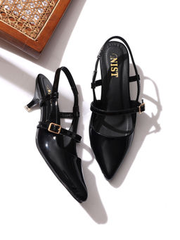 GNIST - Structured Pointed Black Kitten Mules Heels