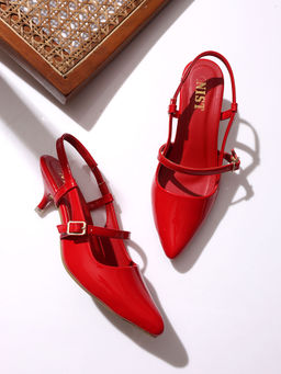 GNIST - Structured Pointed Red Kitten Mules Heels