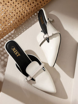 GNIST - Structured White Kitten Mules Heels
