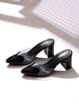 GNIST - Love Pointed Black Block Mules Heels