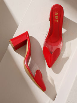 GNIST - Love Pointed Red Block Mules Heels