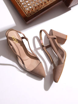 GNIST - Structured Pointed Nude Block Mules Heels