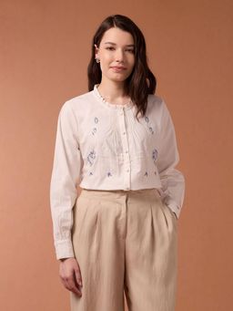 U.S. POLO ASSN. - Embroidered Pin Tucked Poplin Top