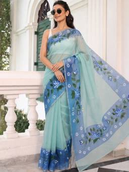 Doria Lifestyle - Seafoam Floral Kota Blue Saree