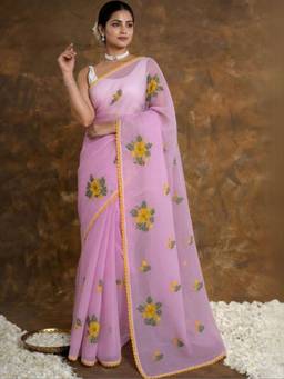 Doria Lifestyle - Pink Embroidered Kota Saree