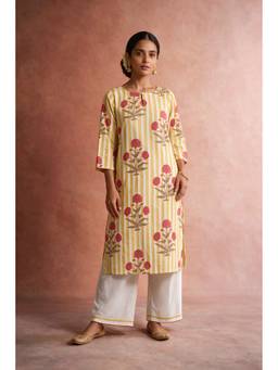 HERITAGE - Mustard Cotton Kurta With Pant