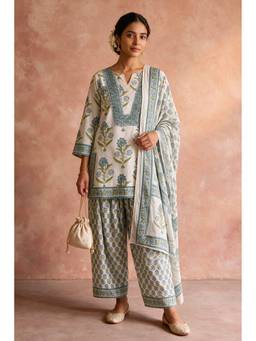 HERITAGE - Ivory Cotton Kurta With Pant And Dupatta