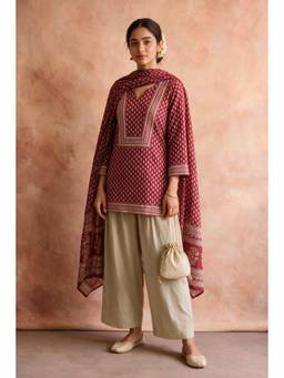 HERITAGE - Deep Maroon Cotton Kurta With Salwar And Dupatta