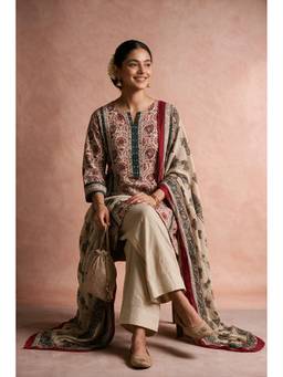 HERITAGE - Ivory Cotton Kurta With Pant And Dupatta