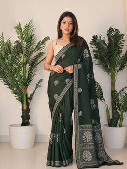 Sitanjali - Green Embroidered Silk Blend Floral Zari Saree