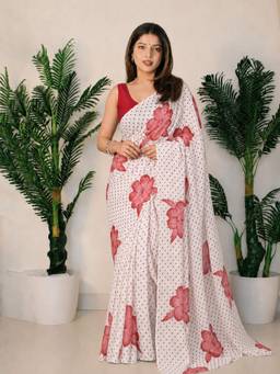 Sitanjali - Red Georgette Floral Printed Saree