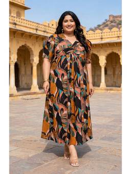 Miravan - Womens Plus Size Pure Cotton Black Puff Sleeve Maxi Dress