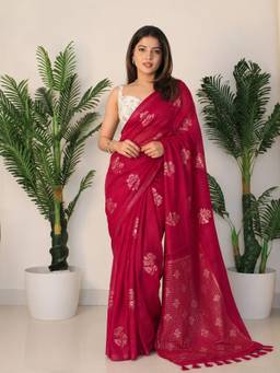 Sitanjali - Pink Embroidered Silk Blend Floral Zari Saree